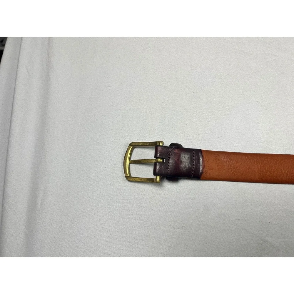 Italian Full Grain Leather Belt Burgundy Brass Buckle Size 42/105 Mens Warehouse